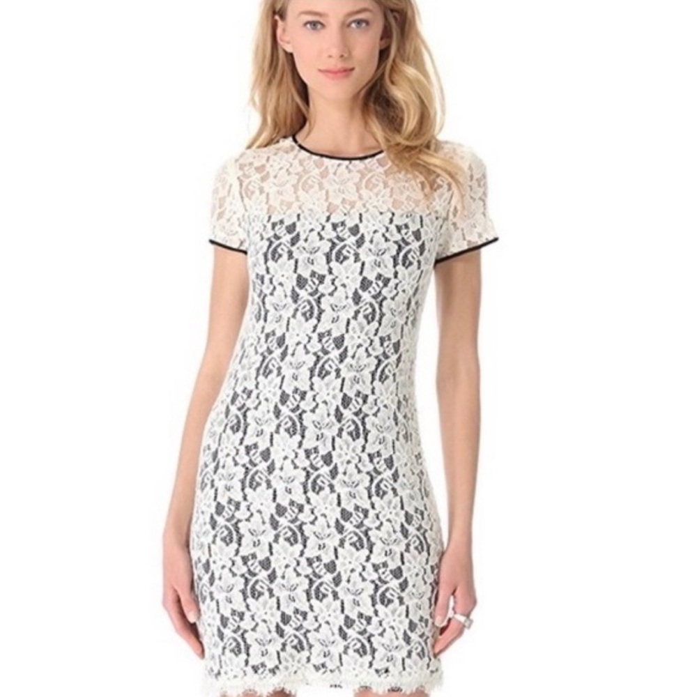 Diane Von Furstenberg Black and White Lace Mini Dress